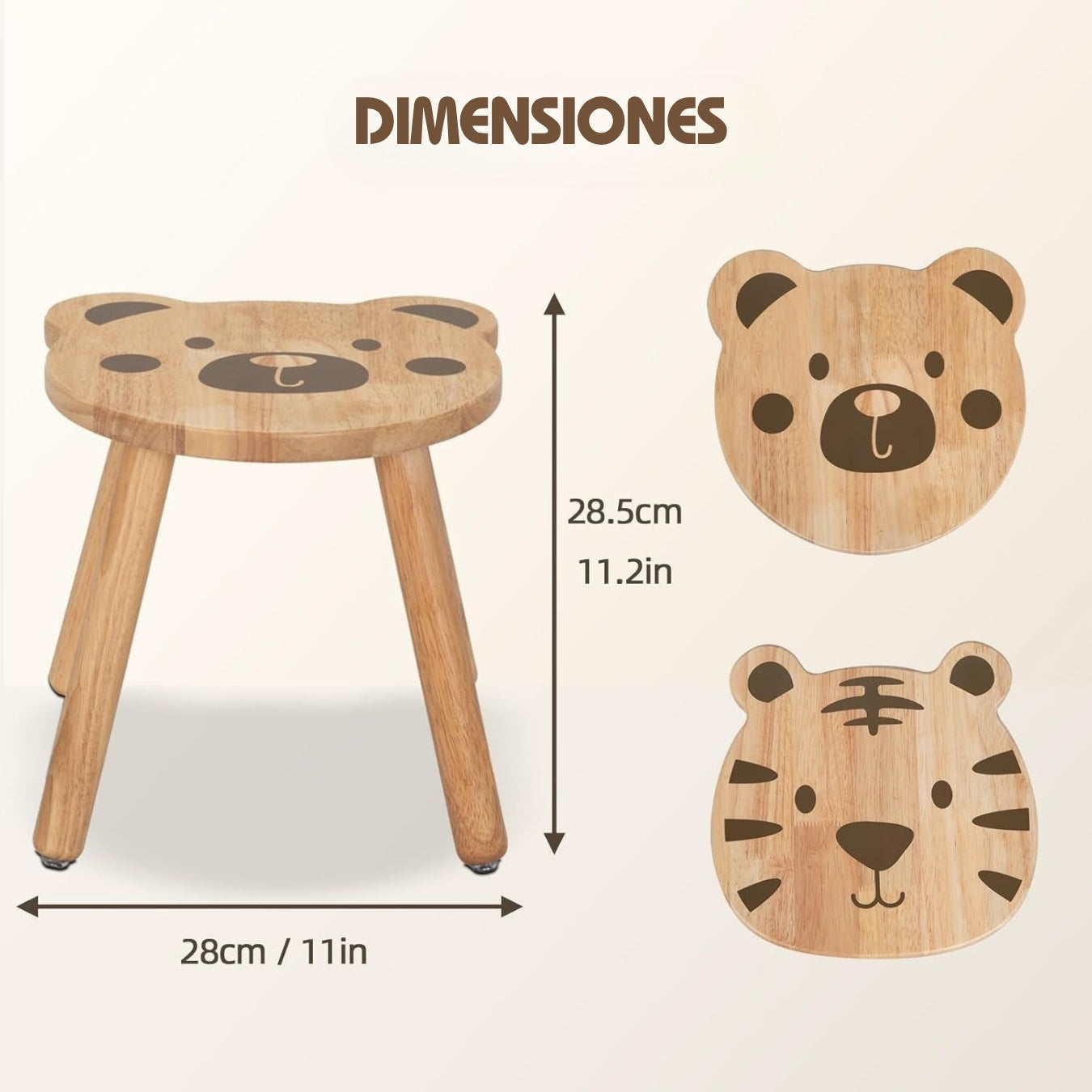 Juego de Sillas Infantiles de Madera – Oso y Tigre