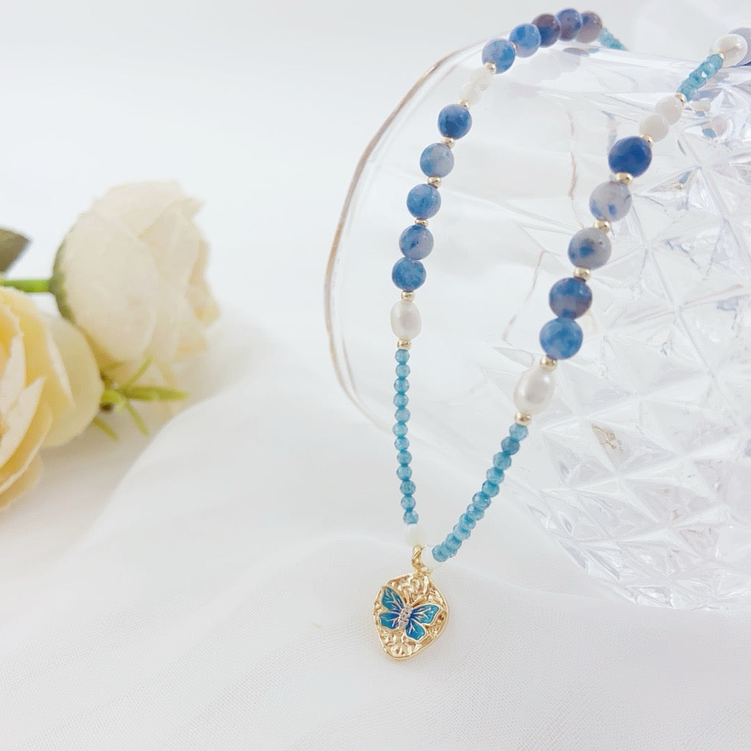 Recuerdos Azules (Collar de Perlas Cultivadas y Piedras Naturales)