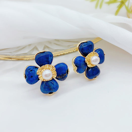 La Dama Azul (Aretes de  Perlas Cultivadas y Lazurita)
