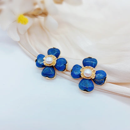 La Dama Azul (Aretes de  Perlas Cultivadas y Lazurita)