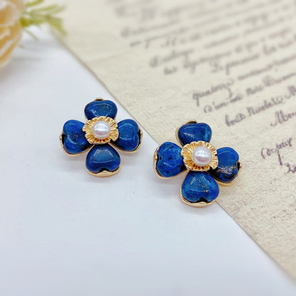 La Dama Azul (Aretes de  Perlas Cultivadas y Lazurita)