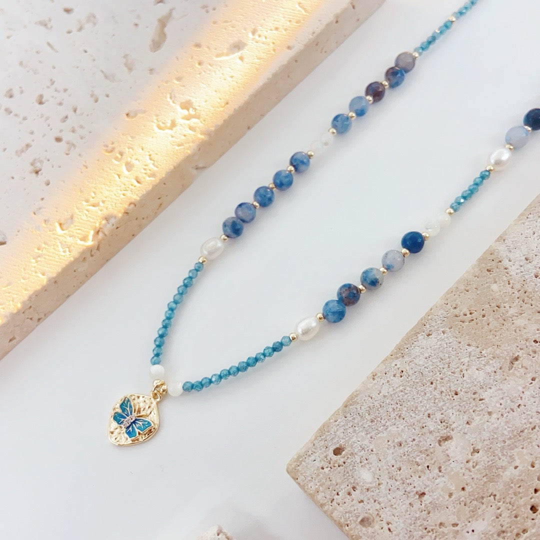 Recuerdos Azules (Collar de Perlas Cultivadas y Piedras Naturales)