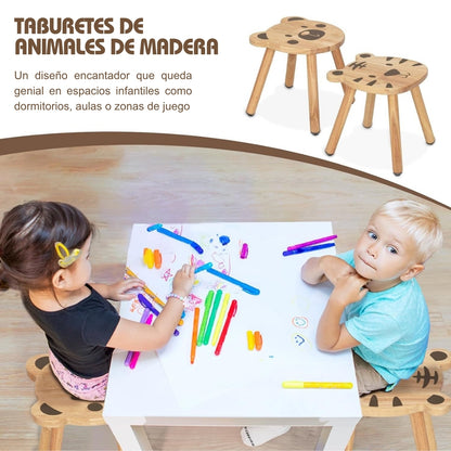 Juego de Sillas Infantiles de Madera – Oso y Tigre