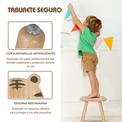 Juego de Sillas Infantiles de Madera – Oso y Tigre