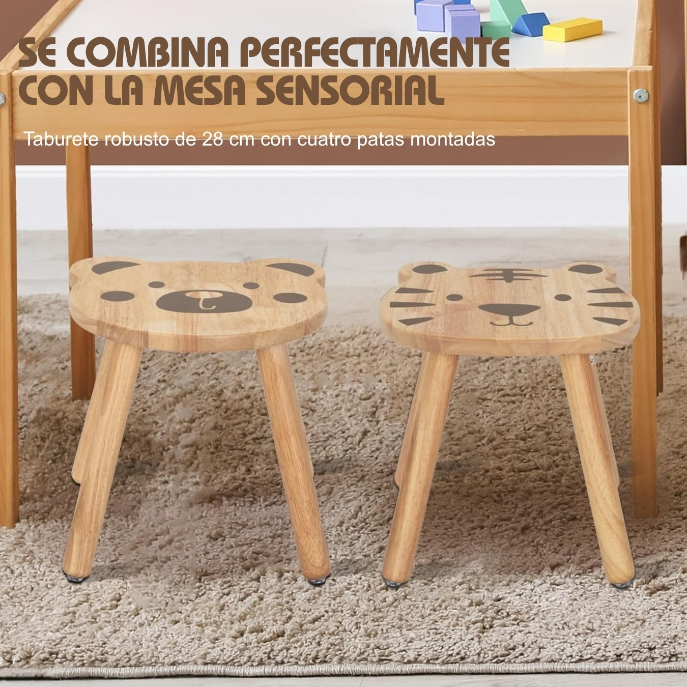 Juego de Sillas Infantiles de Madera – Oso y Tigre