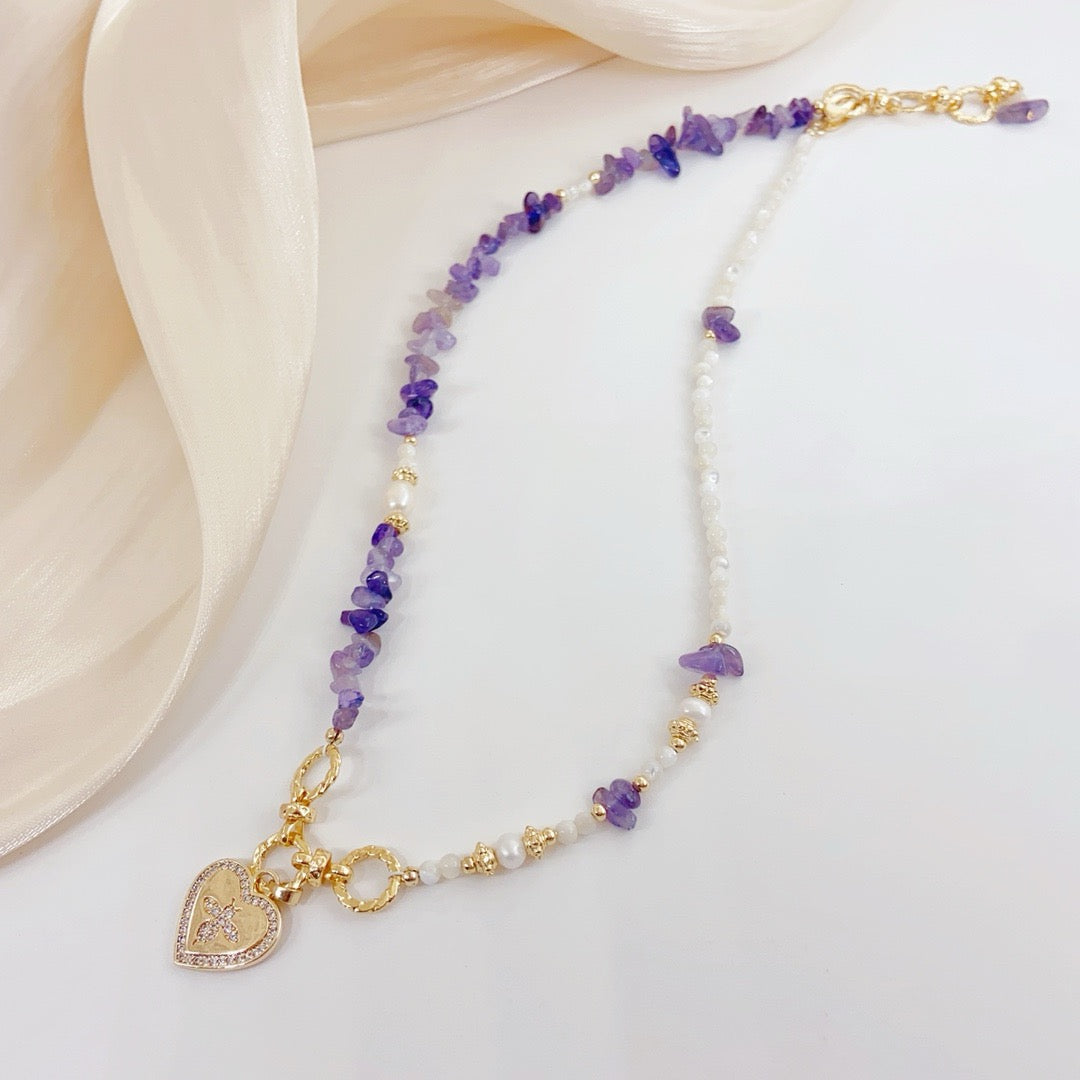 Fantasía de Orquídea Púrpura (Collar de Amatista y Perlas Cultivadas)