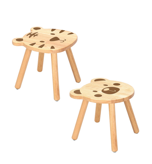 Juego de Sillas Infantiles de Madera – Oso y Tigre