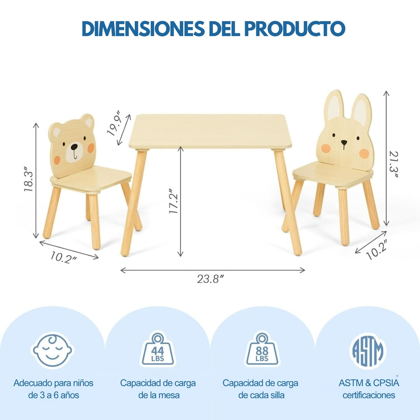 Juego de Mesa y Sillas Infantiles