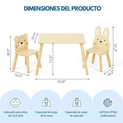 Juego de Mesa y Sillas Infantiles