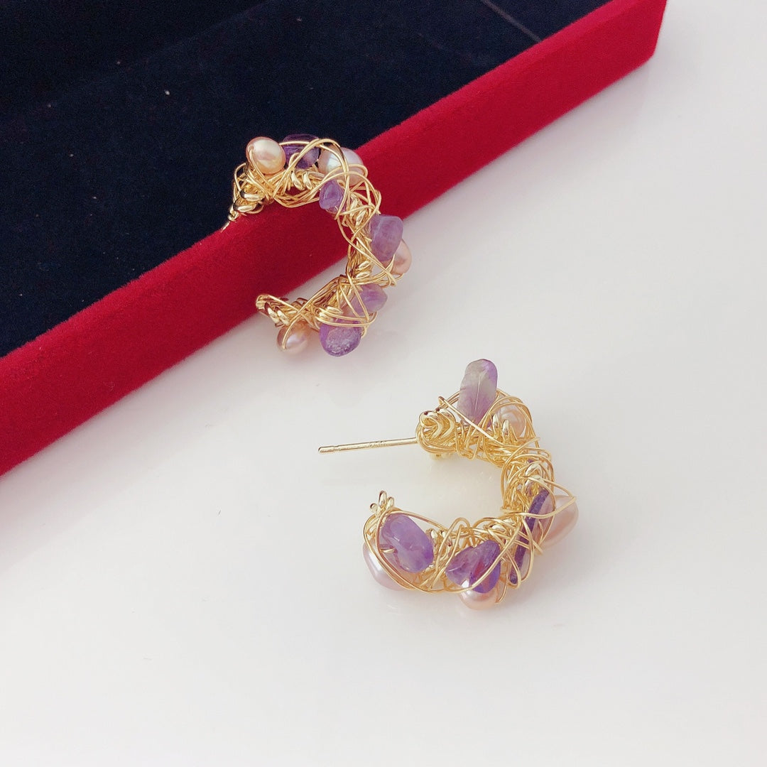 Esperando el Amor (Aretes de Amatista y Perlas Cultivadas)