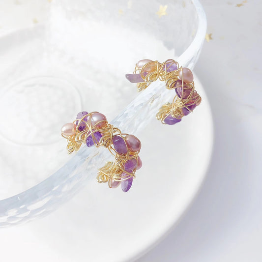 Esperando el Amor (Aretes de Amatista y Perlas Cultivadas)