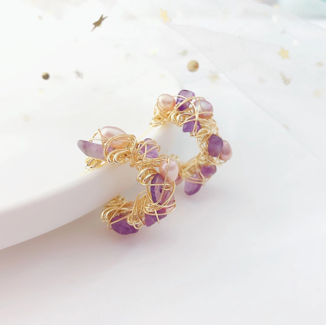Esperando el Amor (Aretes de Amatista y Perlas Cultivadas)