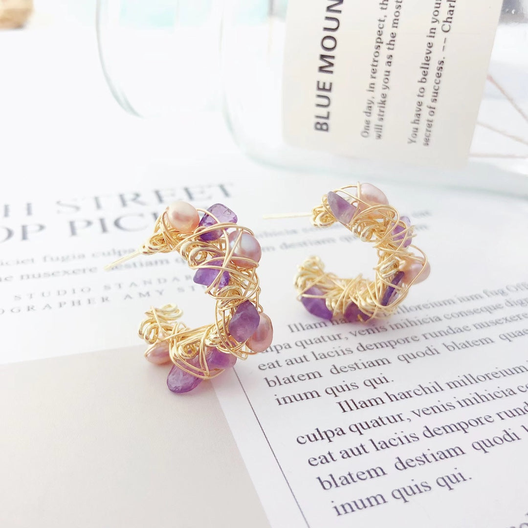 Esperando el Amor (Aretes de Amatista y Perlas Cultivadas)